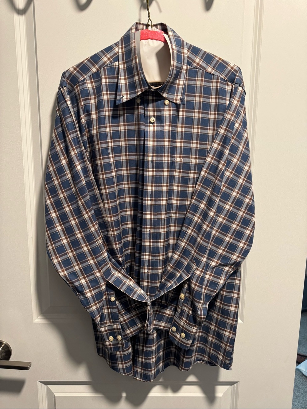 Kirkland Signature Men’s Blue Brown Plaid Button Down Shirt Long Sleeve M